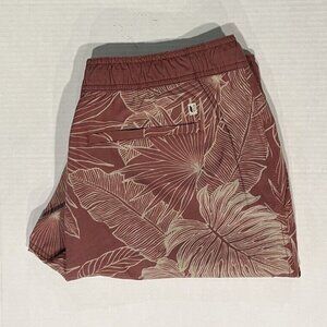 Linksoul Men's Large Red Patterned Drawstring Stretch Swim Shorts‎